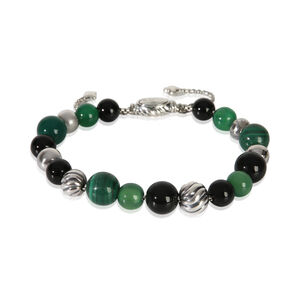 David Yurman Sterling Silver Malachite and Onyx Elements Bracelet